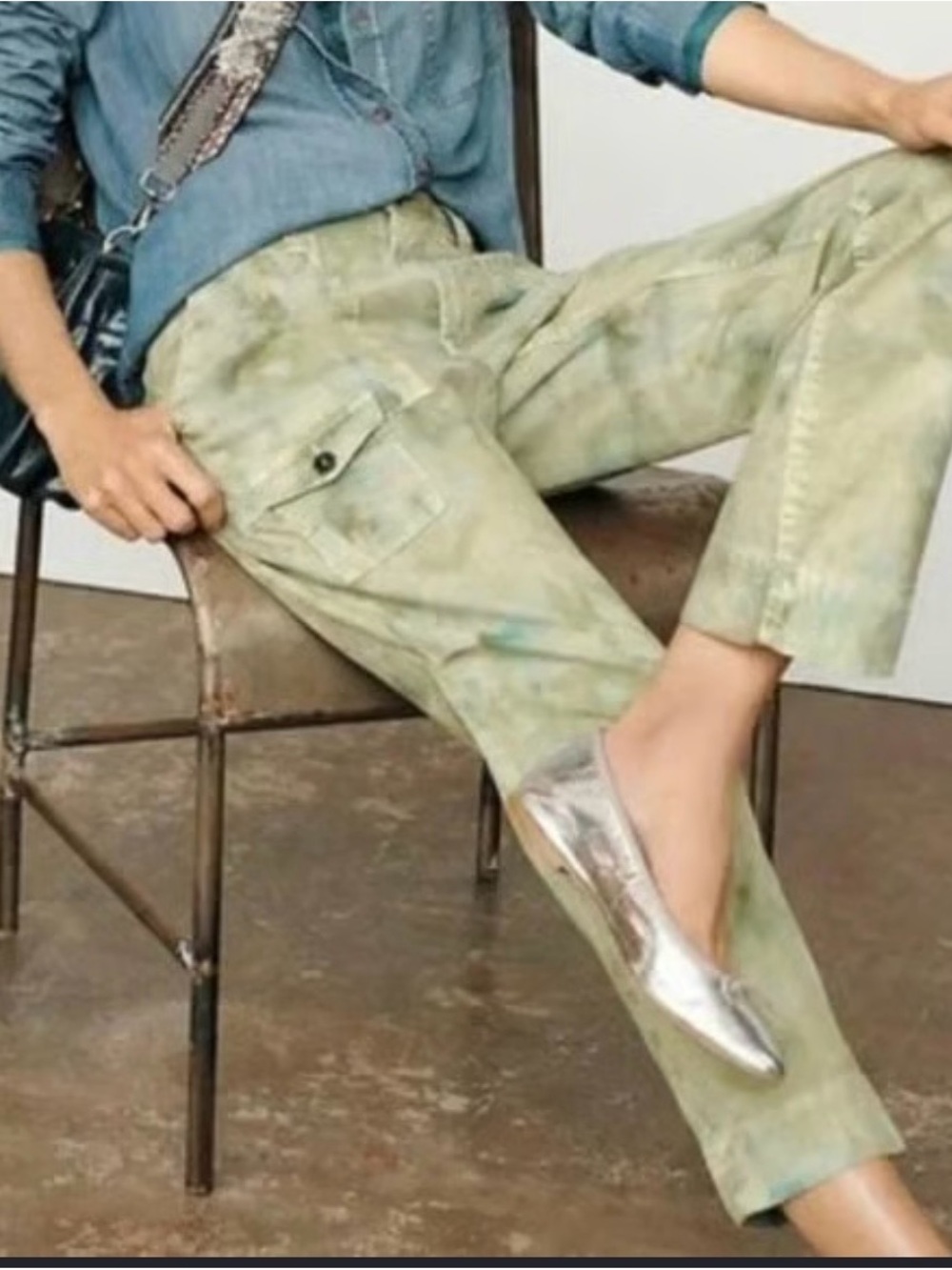 Anthropologie Green Tie-Dye Straight-Leg Cargo Jeans 26-27